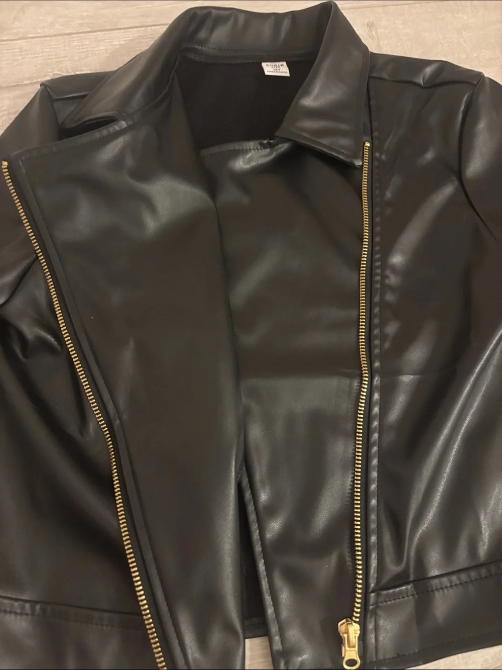 SHEIN Black Faux Leather Asymmetrical Zip Moto Jacket